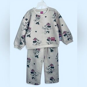 Disney Beige Quilted Minnie Mouse  2-PIECE PRINTED SWEATSHIRT AND JOGGERS SET